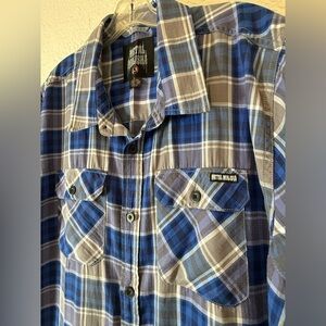 Vintage Metal Mulisha Shirt Mens XL Blue Plaid Short‎ Sleeve Button Up Motocross